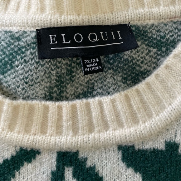 NWT Eloquii Green & Cream PLUS 22 Zebra Statement Shoulder  Crew Neck Sweater - Picture 4 of 8